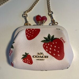 Coach Strawberry Print Cream Kisslock Mini Bag